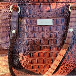 Brown Croc-Embossed Leather Tote Bag by Brahmin